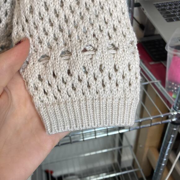 Wilfred Women's Beige Open Knit 3/4 Sleeve Sweater Size S Silk Cashmere Blend - Picture 8 of 10